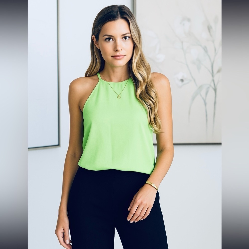 Tibi Lime Green Silk Halter Tank Top Size 4 in excellent like-new condition